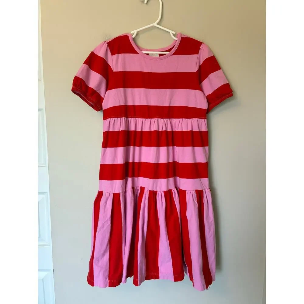 Hanna Andersson Striped Twirl Power Dress Pink Red Size 8